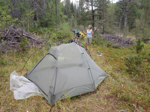 GDMBR: Terry is making dinner. Dennis is setting up the tent.